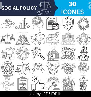 Icônes de politique sociale définies pour les concepts de communauté mondiale vecteur Illustration de Vecteur
