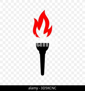 Icône de torche brûlante simple avec flamme rouge. Illustration vectorielle plate de torche de silhouette noire pour le sport, la cérémonie, la liberté et la conception de célébration Illustration de Vecteur