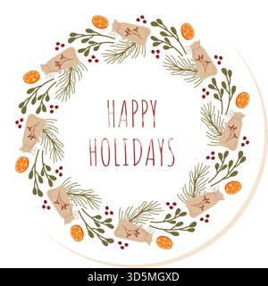 Autocollant de couronne de Noël plat avec boîte Illustration de Vecteur