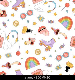 Groovy Retro Seamless Psychedelic Sticker Pattern Illustration de Vecteur