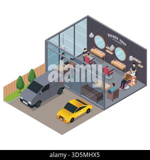 Une illustration vectorielle d'Isométrique d'un salon de coiffure Illustration de Vecteur