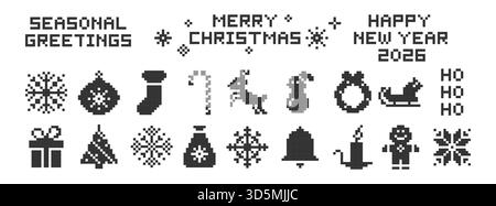 Ensemble d'icônes Pixel Merry Christmas Illustration de Vecteur