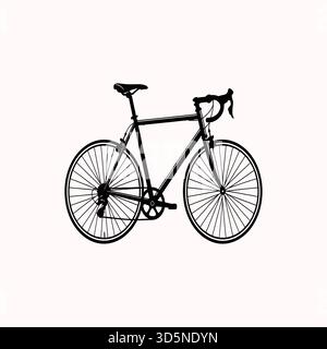 Un dessin détaillé en noir et blanc d'un vélo de route classique, présenté de profil sur un fond blanc propre. Illustration de Vecteur