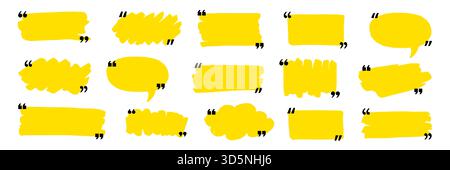 Jeu de cadres de zone de texte guillemets. Fond du bloc de texte de texte de contour de pinceau de marqueur dessiné à la main. Discours de dialogue de guillemets, carré, modèle de conception de bannière de chat. Illustration vectorielle Illustration de Vecteur