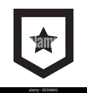 Une icône noire simple et audacieuse avec une étoile à cinq branches centrée dans le contour d'un écusson ou d'un écusson. Illustration de Vecteur