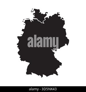 Une silhouette noire du contour géographique de l'Allemagne sur fond blanc. Simple et emblématique. Illustration de Vecteur
