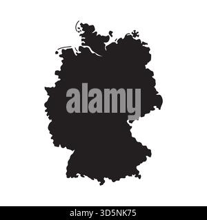 Une silhouette noire du contour géographique de l'Allemagne est présentée sur un fond blanc propre. La forme est détaillée et reconnaissable. Illustration de Vecteur