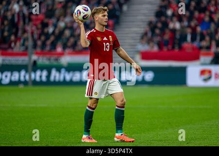 Budapest, Hongrie. 17 novembre 2025. András Schäfer de Hongrie lors du match du groupe F de qualification de la Coupe du monde de la FIFA 2026 opposant la Hongrie à la République d'Irlande au Puskás Aréna à Budapest, Hongrie, le 16 novembre 2025 (photo Andrew Surma/Sipa USA). Crédit : Sipa USA/Alamy Live News Banque D'Images