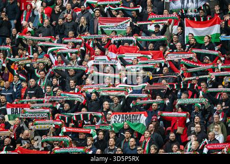 Budapest, Hongrie. 17 novembre 2025. Lors de la Coupe du monde de la FIFA 2026, match de qualification européenne du groupe F opposant la Hongrie à la République d'Irlande au Puskás Aréna à Budapest, Hongrie, le 16 novembre 2025 (photo Andrew Surma/Sipa USA). Crédit : Sipa USA/Alamy Live News Banque D'Images