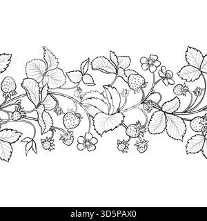 Strawberry Outline horizontal Seamless Pattern. Illustration de Vecteur