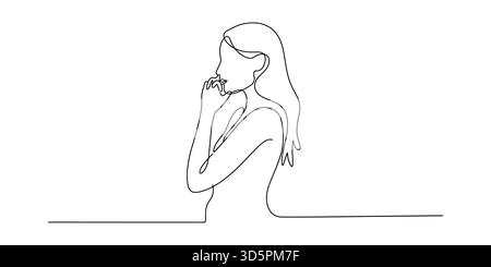Dessin au trait continu d'une femme réfléchie réfléchissant à une décision ou une idée Illustration de Vecteur
