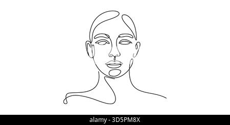 Dessin d'art continu d'une ligne du visage et des épaules d'une femme, style minimaliste Illustration de Vecteur