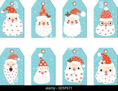 Étiquettes cadeaux de Noël mignonnes avec des visages drôles hipster Santa pour les cadeaux et les cadeaux Illustration de Vecteur