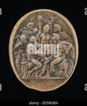 « An Assembly of Gods » (revers) du maître IOFF de la seconde moitié du XVe siècle représente plusieurs divinités mythologiques dans une seule composition, montrant des gestes, des attributs et une interaction symbolique. Banque D'Images
