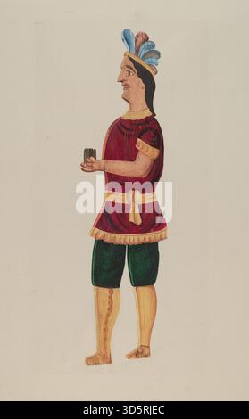 Cette figure indienne de magasin de cigares par Einar Heiberg, créée entre 1935 et 1942, présente une construction en bois sculpté, des détails peints, et a été utilisée dans la vente au détail américaine comme figure publicitaire et décorative. Banque D'Images
