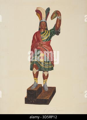 Une figure indienne circa 1937 Cigar Store de Georgine E Mason, faite de bois sculpté et peinte. La figure a été utilisée comme publicité de magasin et démontre l'artisanat d'art populaire du début du XXe siècle. Banque D'Images