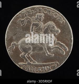 Médaille dans le style de Niccolò Fiorentino, vers 1485–1490, montrant Giovanni Paolo Orsini à cheval au revers, avec une posture détaillée du cheval, du cavalier et de l'armure. Banque D'Images