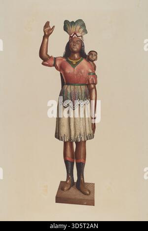 Une sculpture de 1935–1942 de Robert Pohle représentant un magasin de cigares indien, avec du bois sculpté, une surface peinte et le symbolisme commercial américain traditionnel. Banque D'Images