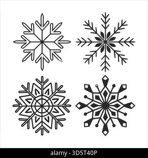 Ensemble d'icônes de flocon de neige de luxe – éléments d'hiver géométriques élégants Illustration de Vecteur