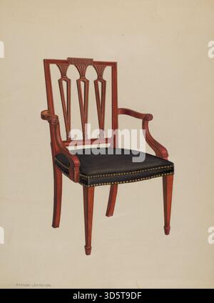 Un dessin de composition d'Arthur Johnson daté vers 1937 représente un fauteuil du milieu du siècle rendu à l'aquarelle, au crayon de couleur, au graphite et à l'accentuation sur carton. La pièce mesure environ 30,1 × 22,5 cm et fait partie de l'Index of American Design à la National Gallery of Art de Washington. Wikimedia Commons+2album-online.com+2 Banque D'Images