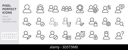 Jeu d'icônes de ligne de compte utilisateur. Profil, login, admin, paramètres, sécurité illustrations vectorielles minimales. Signes de contour simples pour l'interface Web. 48 x 48 Illustration de Vecteur