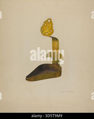 Lampe Betty en laiton par Oscar Bluhme, v. 1940. Lampe en métal avec porte-mèche, poignée et réservoir de carburant, conçue pour un éclairage fonctionnel, illustrant l'artisanat et le design utilitaire américain du début du XXe siècle. Banque D'Images