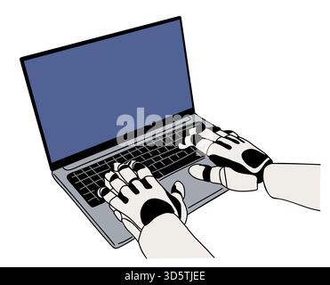 Mains robotiques tapant sur un clavier d'ordinateur portable Illustration de Vecteur