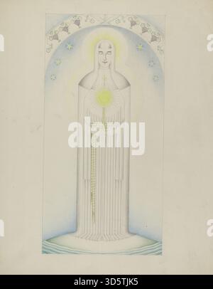 « Santa Clara de Asis », 20e siècle américain, 1935‑1942, représente le bâtiment de la mission et le paysage environnant. Rendu à l'aquarelle et au graphite, il met l'accent sur les caractéristiques architecturales, la disposition et les détails ornementaux caractéristiques des missions coloniales espagnoles en Californie. Banque D'Images