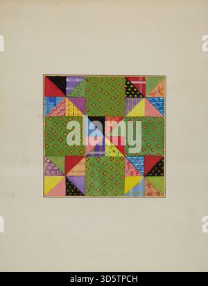 Une section de courtepointe réalisée vers 1940 par Cornelius Christoffels et Margaret Linsley montrant des segments de patchwork, des textures cousues, des motifs géométriques, des couleurs de tissu et un design textile fonctionnel. Banque D'Images