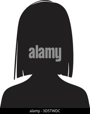 Silhouette noire d'une femme avec une coupe de cheveux bob courte tournée vers l'avant, créant une représentation graphique simple et élégante Illustration de Vecteur