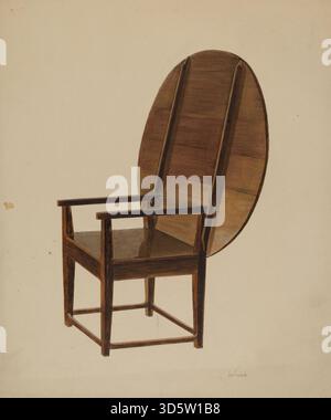 Table et chaise combinée, photographiée par Joseph Sudek vers 1938, représente un meuble multifonctionnel configuré comme une chaise, montrant la construction en bois, l'assise, le dossier et le design utilitaire typique des meubles multifonctionnels du début du XXe siècle. Banque D'Images
