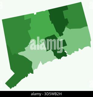 Carte du Connecticut avec les comtés. Juste une simple carte de la frontière de l'État avec la division du comté. Palette de couleurs vertes. État vierge de la forme Connecticut avec admi Illustration de Vecteur