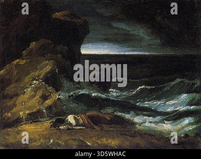 G ?RICAULT, th?odore (1791, Rouen, d. 1824, Paris) L'épave 1821-24 huile sur toile, 19 x 25 cm Mus?e du Louvre, Paris 'la peinture du destin' a déplacé les formes religieuses plus anciennes au XIXe siècle. Les artistes dépeignent l'homme impuissant à la merci des forces de la nature, soit en tant que groupe, dans des images d'horreur et de désespoir, soit en tant qu'individus, comme ici, jetés insensés sur une plage par une tempête. --- mots-clés : ------------- Auteur : g ?RICAULT, th?odore titre : L'épave forme : peinture chronologique : 1801-1850 École : Français type : autre Banque D'Images