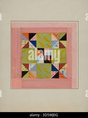 Une section de courtepointe créée par Cornelius Christoffels vers 1940, montrant des motifs de tissu détaillés et des techniques de couture typiques de l'époque. Banque D'Images