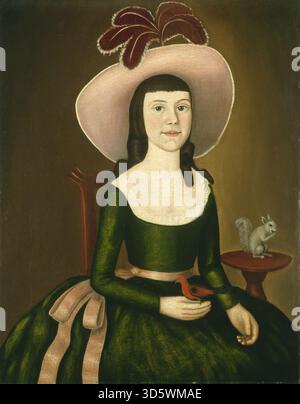 Le Denison Limner, probablement Joseph Steward, Miss Denison of Stonington, Connecticut (v. 1790) est un portrait représentant une jeune femme en tenue formelle avec des traits du visage détaillés, une posture et un arrière-plan, reflétant un portrait américain de la fin du XVIIIe siècle. Banque D'Images