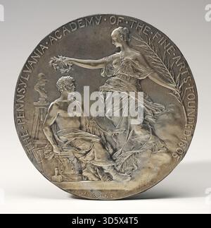 Médaillon de Jean Baptiste Daniel Dupuis, probablement à partir de 1893, créé pour la Pennsylvania Academy of the Fine Arts, avec relief détaillé, motifs classiques et inscriptions. Banque D'Images