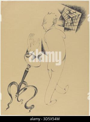 Imprimé de Heinrich Hoerle de 1920 intitulé 'hallucinations', représentant des figures humaines déformées et des formes abstraites dans un style surréaliste influencé par la Nouvelle objectivité. Banque D'Images