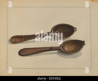 Moule à cuillère à soupe, créé par Jules Lefevere circa 1936, représente un moule utilisé pour façonner des cuillères à soupe, montrant le matériau, la forme, la texture, la conception fonctionnelle de la cuisine, et style ustensile du 20ème siècle. Banque D'Images