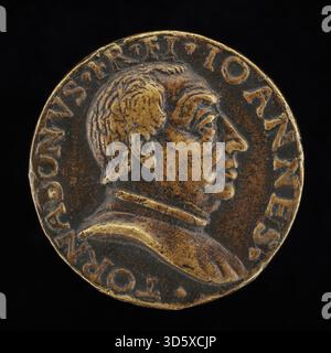 Médaille dans le style de Niccolò Fiorentino, 1493, représentant Giovanni di Francesco Tornabuoni, 1428-1497, banquier florentin et homme d'État, de profil sur l'avers avec une tenue détaillée. Banque D'Images