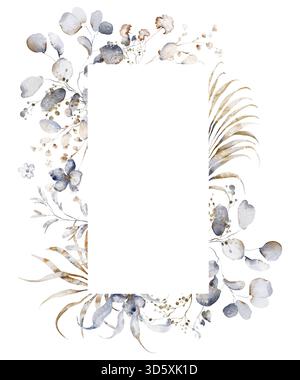 Cadre rectangulaire en feuilles d'eucalyptus dans un style aquarelle. Parfait pour les invitations de mariage, les cartes de vœux et les modèles de vacances. Comprend l'éléme botanique Banque D'Images