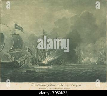 Le tirage des années 1720 d’Elisha Kirkall d’après Willem van de Velde the Younger représente une scène maritime de la collection de John Hadley, mettant en vedette plusieurs voiliers, des gréements et une composition maritime du XVIIIe siècle. Banque D'Images