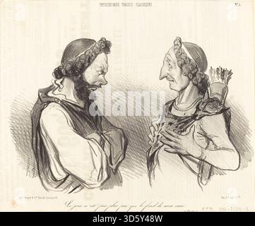 Cette lithographie de 1841 d’Honoré Daumier, intitulée le jour n’est pas plus pur, représente des figures interagissant sous la lumière du jour, montrant des gestes, des expressions et des dynamiques sociales caractéristiques du travail d’observation de Daumier. Banque D'Images