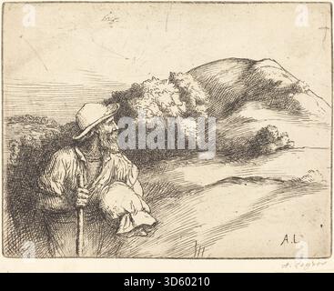 Cette peinture d'Alphonse Legros représente des paysans revenant des champs avec des outils, montrant le paysage rural, l'activité agricole, les sentiers et l'environnement naturel dans un style détaillé et réaliste. Banque D'Images