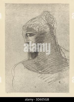 Dans ce tableau de 1890, Odilon Redon représente une figure abstraite inspirée du ciel nocturne. L’œuvre transmet l’émotion et l’introspection à travers des tons sombres, des formes allongées et une composition contemplative. Banque D'Images