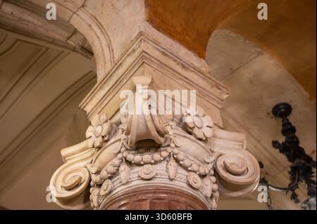 Exemples de décoration murale dans le style éclectique Beaux-Arts du second Empire en France, éléments de néo-baroque, classicisme et architecture romaine, golde Banque D'Images