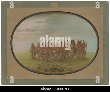 Œuvre de George Catlin montrant une danse cérémonielle exécutée par le peuple Saukie, appelée la danse à la Berdache, créée entre 1861 et 1869. Banque D'Images