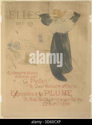 Affiche d'Henri de Toulouse-Lautrec de 1896 faisant la publicité du magazine elles, mettant en vedette des figures féminines dans des lieux de loisirs ou intimes avec des lignes audacieuses caractéristiques et des blocs de couleurs. Banque D'Images