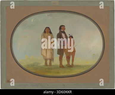 Cette peinture de George Catlin, 1861–1869, représente un chef Kaskaskia avec sa mère et son fils. L'œuvre met l'accent sur les relations familiales, l'habillement, le portrait et le contexte culturel du groupe. Banque D'Images