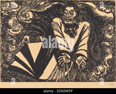 Le premier jour, 1920, d'Ernst Barlach, représente des figures dans une composition allégorique représentant la création ou de nouveaux débuts, mettant en valeur la posture, le geste et l'agencement spatial dans un style expressionniste. Banque D'Images