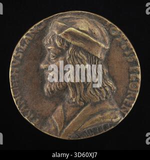 Médaille dans le style de Niccolò Fiorentino représentant Francesco Lancilotti, né en 1472, peintre du début du XVIe siècle, avec portrait de profil et vêtements détaillés sur l'avers. Banque D'Images